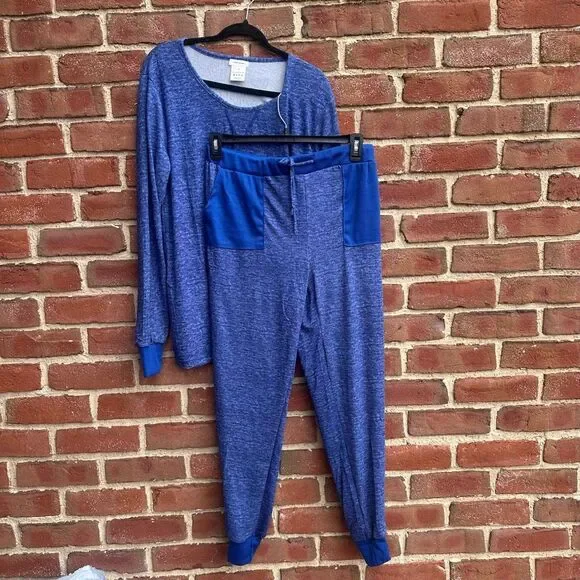 Catherine Malandrino $69 Jogger 2Pc Lounge PJ Set Blue 2X NEW - Picture 1 of 10